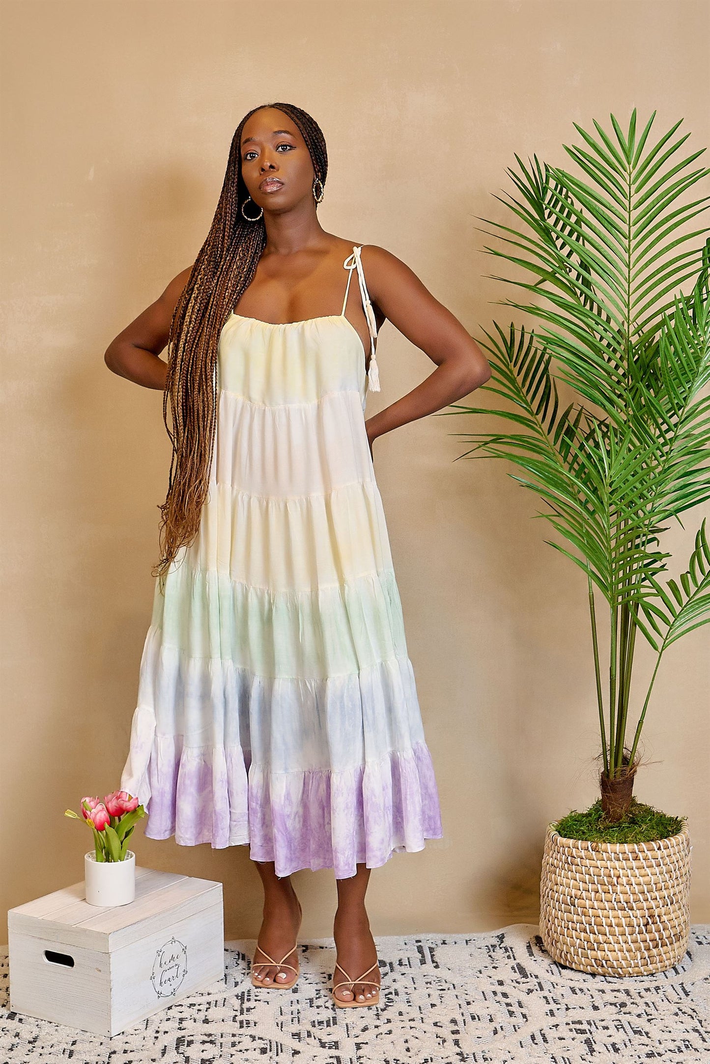 Over the Meadow Multi-Tier Tie-Dye Dress with Tie Straps