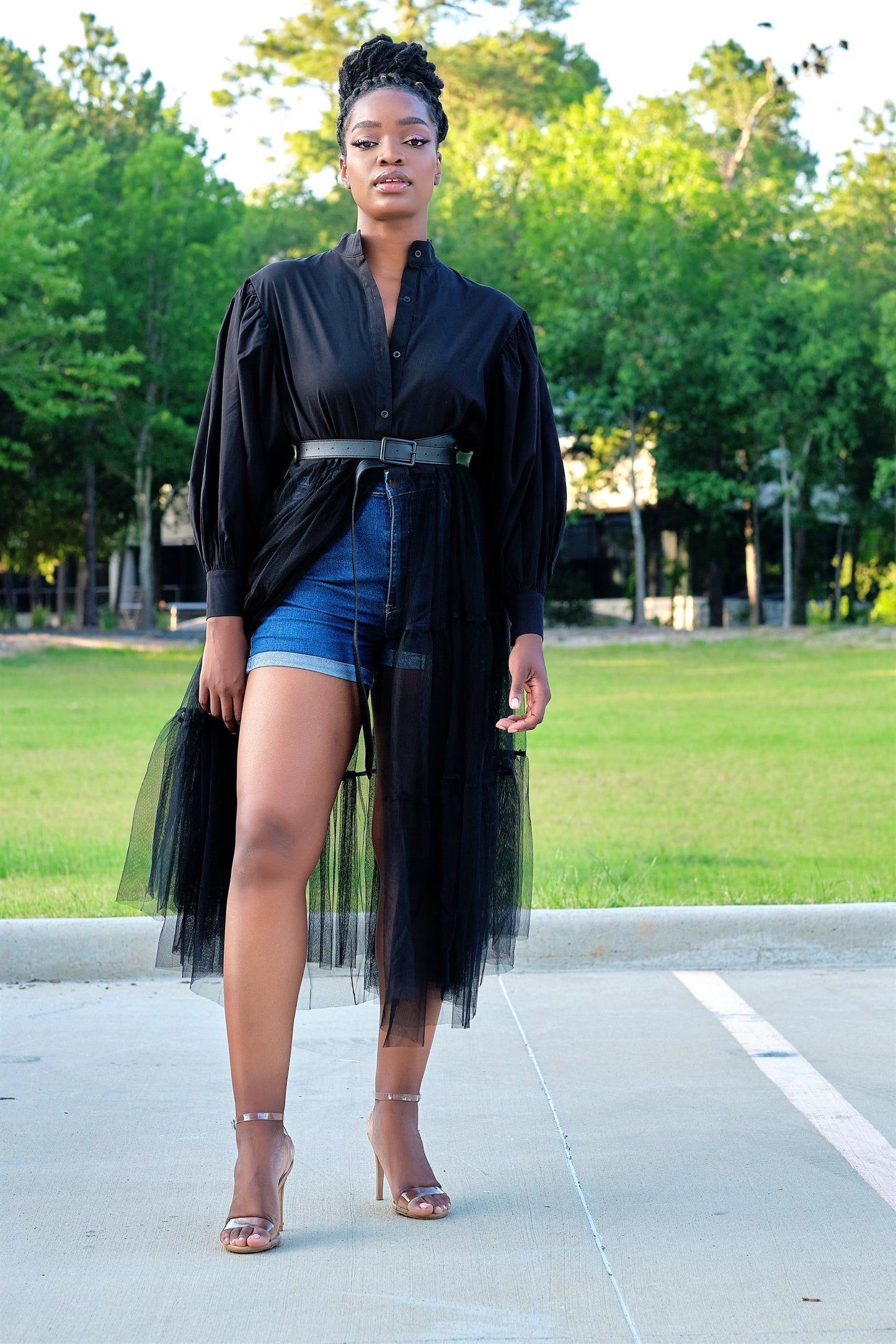 Absolutely Love It Shirt Dress with Extended Tulle
