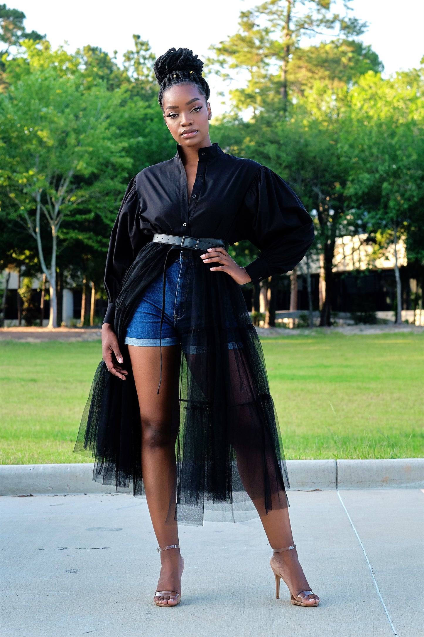 Absolutely Love It Shirt Dress with Extended Tulle