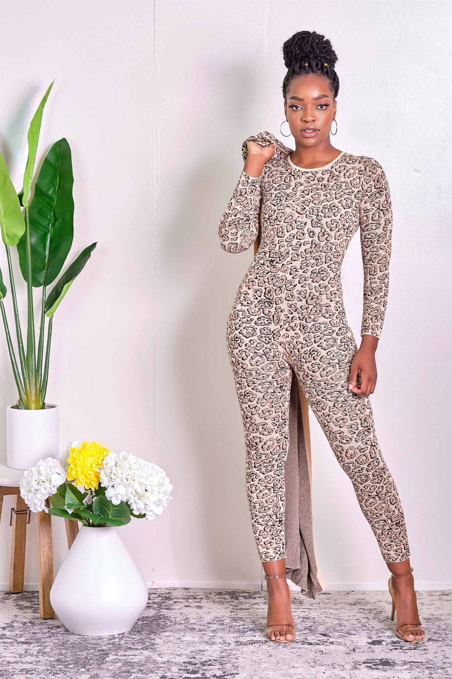 Just the Right Fit Animal Print Jumpsuit with Matching Cardigan