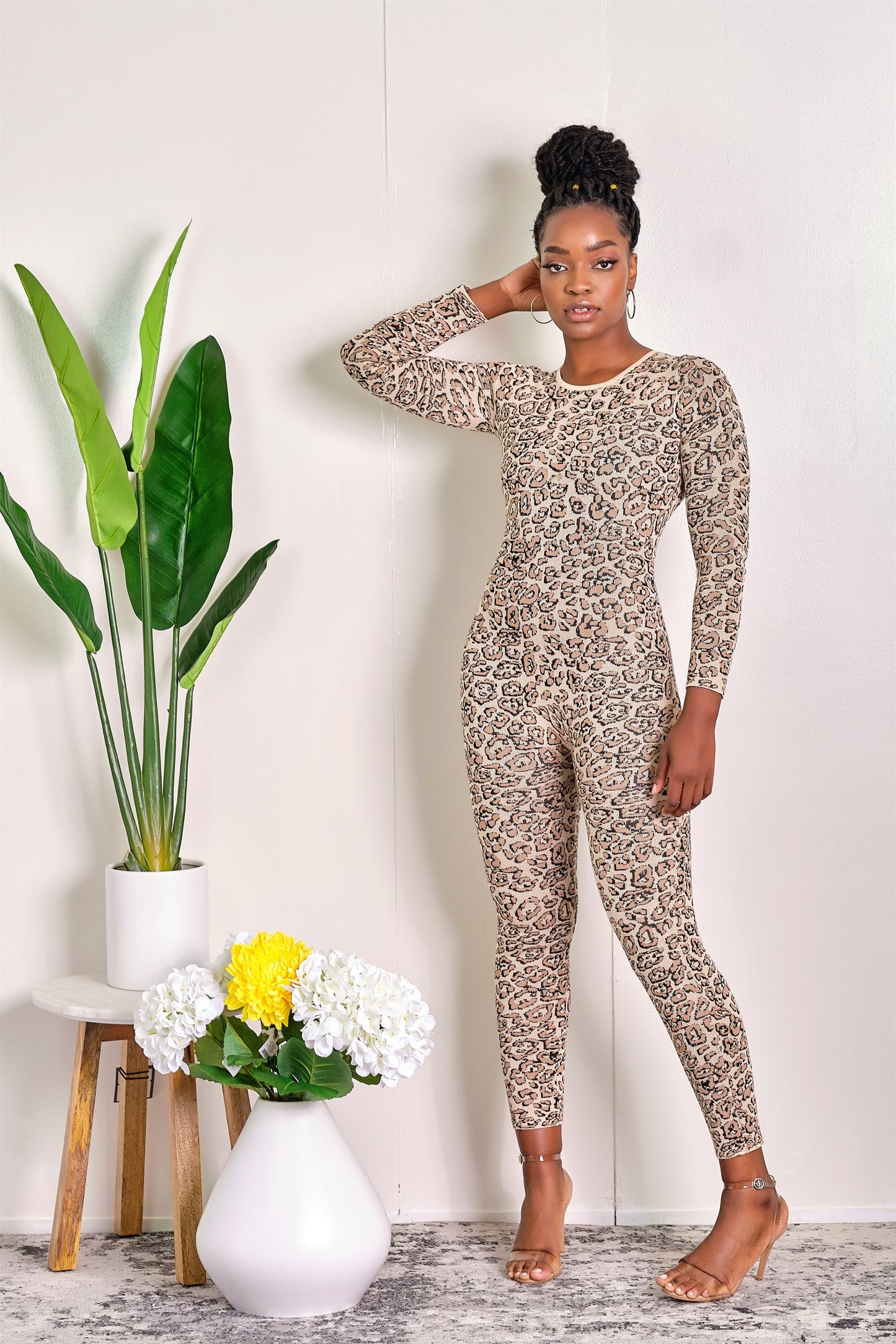 Just the Right Fit Animal Print Jumpsuit with Matching Cardigan