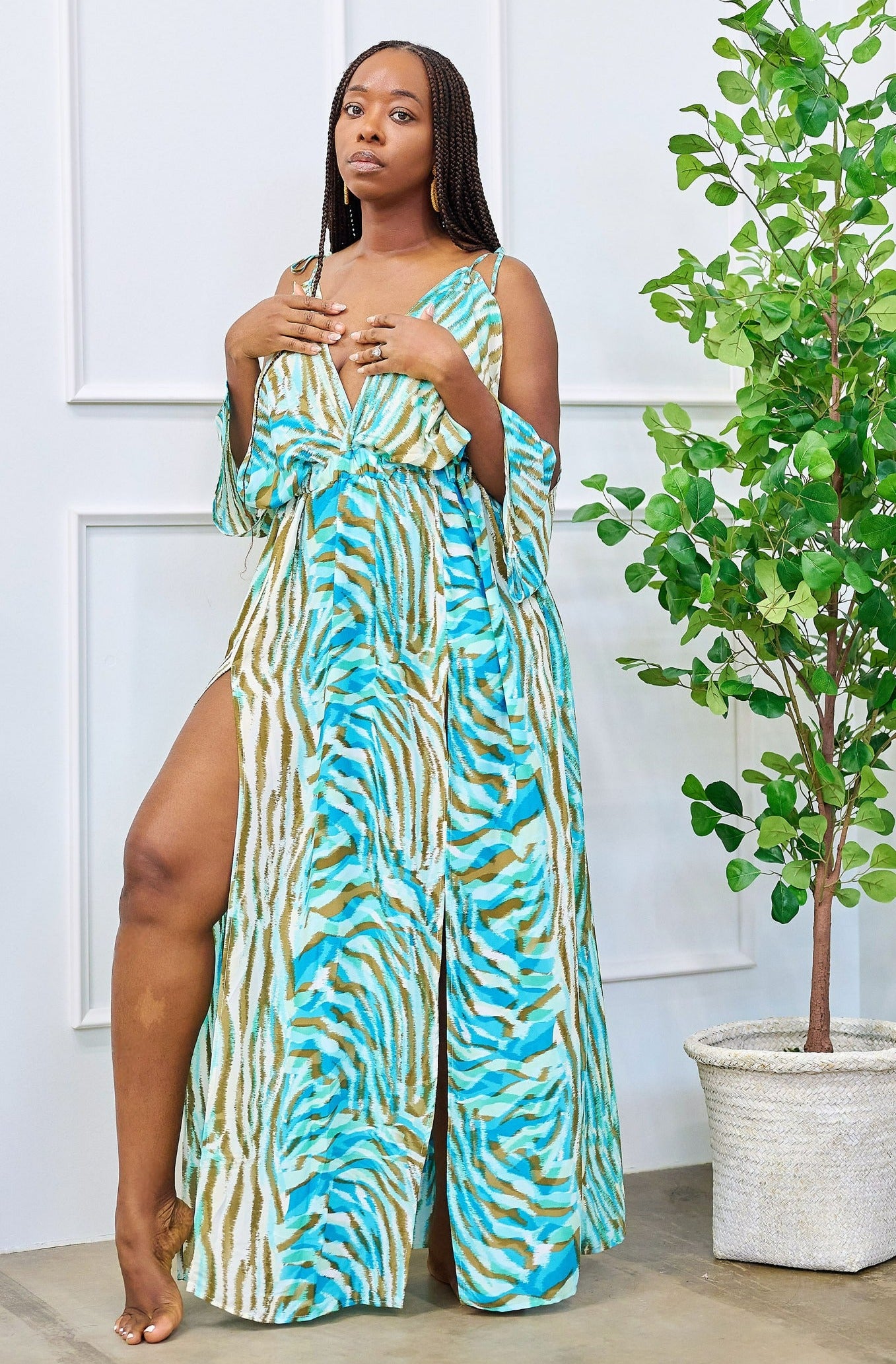 Buchi Maxi Dress with Double Slits and Tie Straps