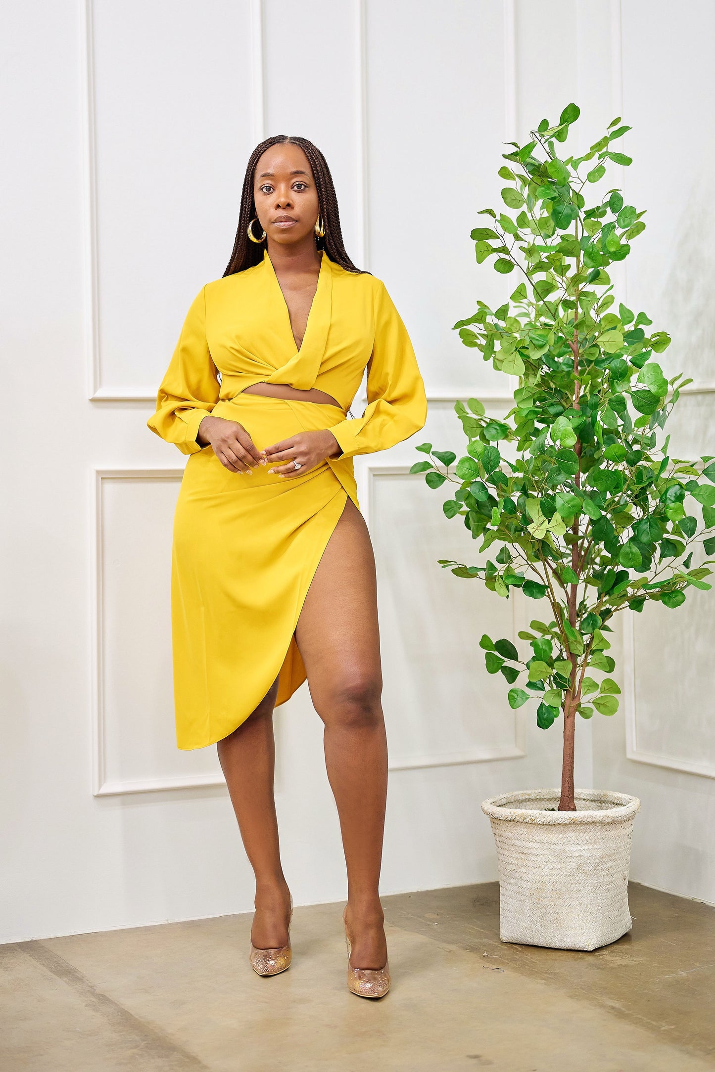 Ebere Long Sleeve Crop Top and Midi Skirt with Slit Set