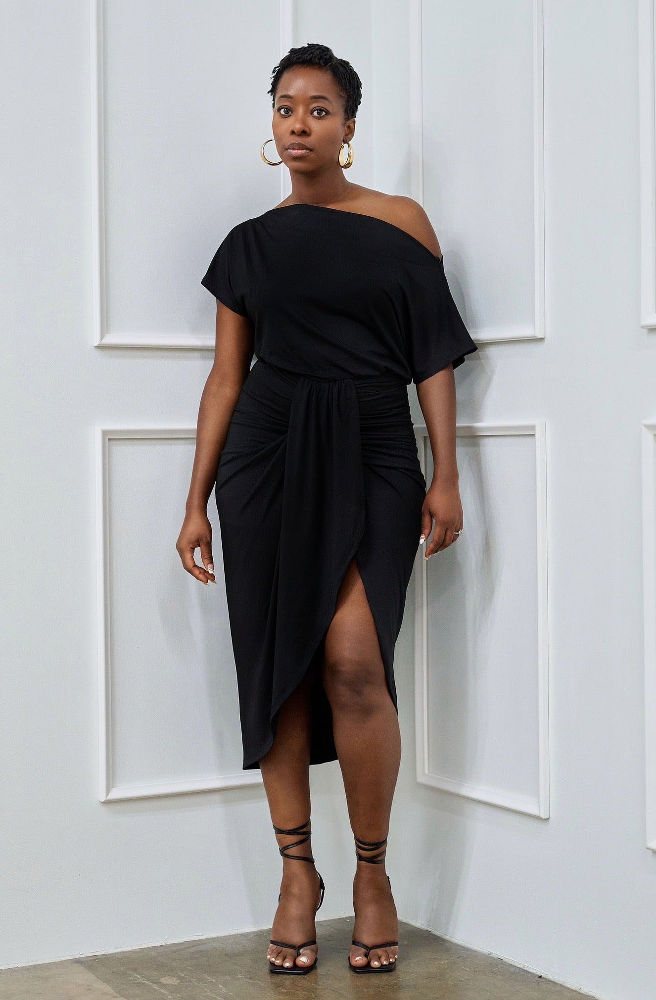 One shoulder wrap skirt hotsell midi dress