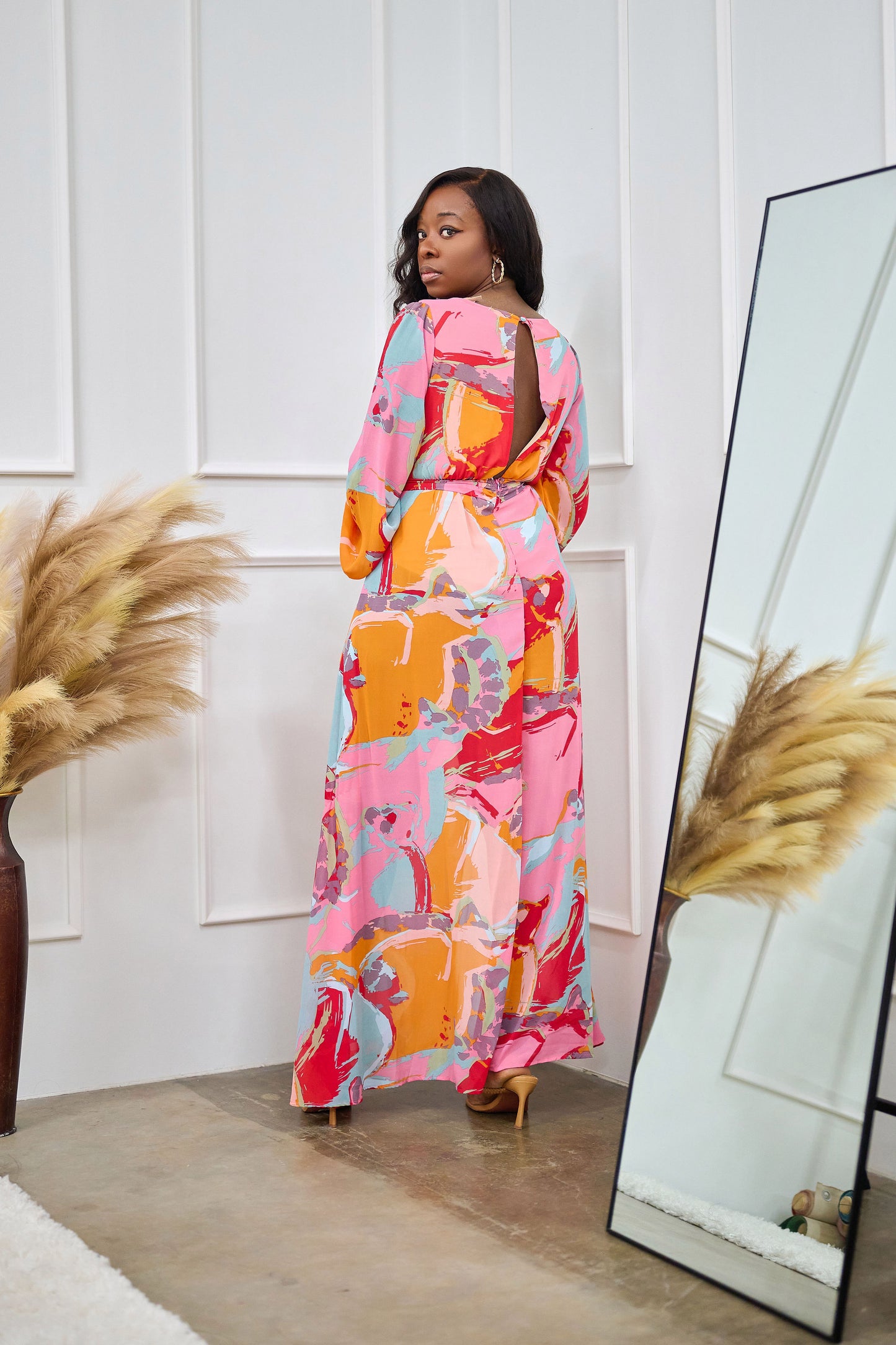 Munachi  Print Long Sleeve Maxi Dress
