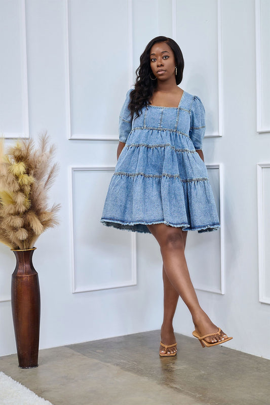 Solu Short Sleeve Denim Skater Dress