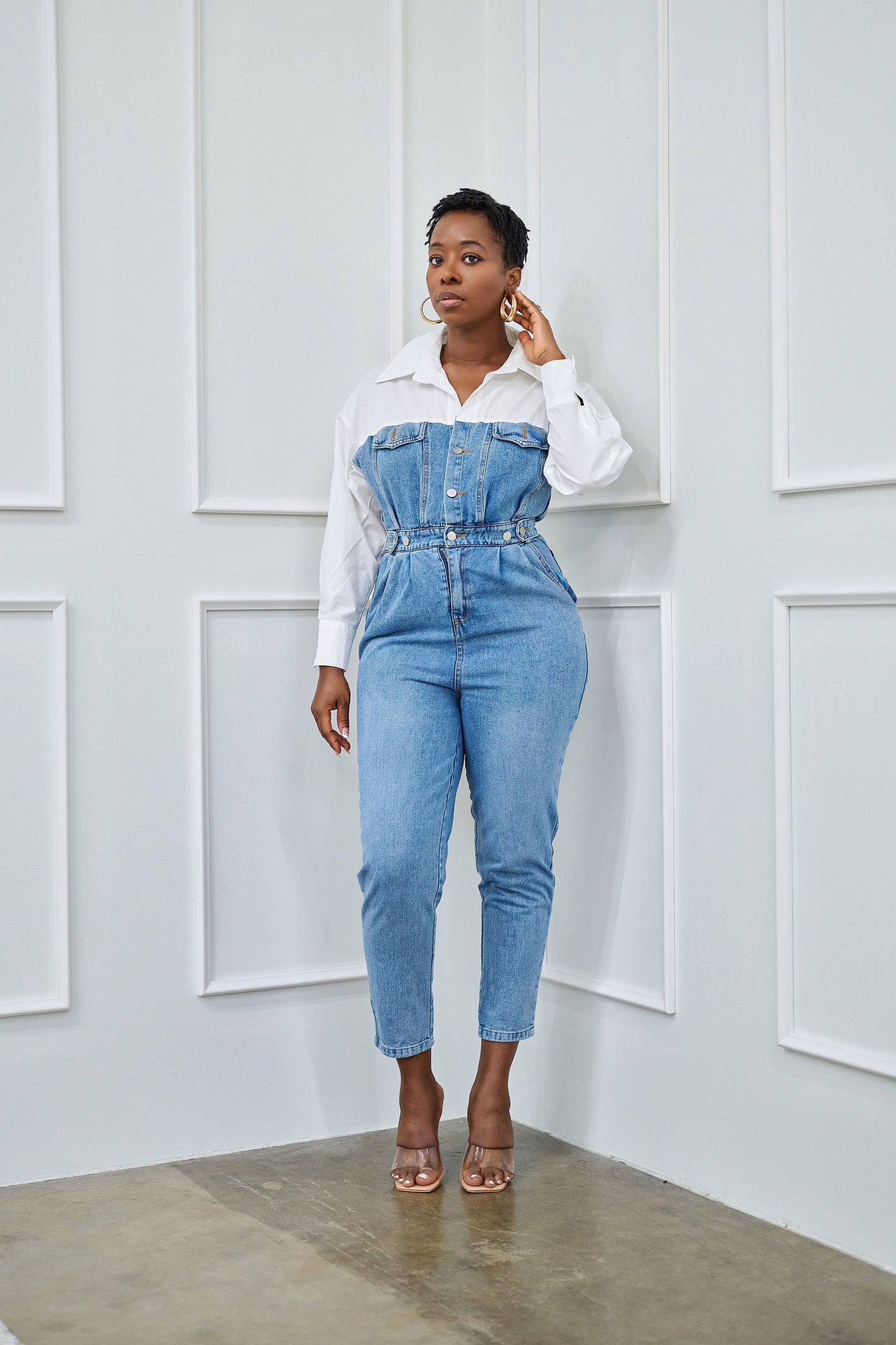 Segi Contrast Denim Jumpsuit